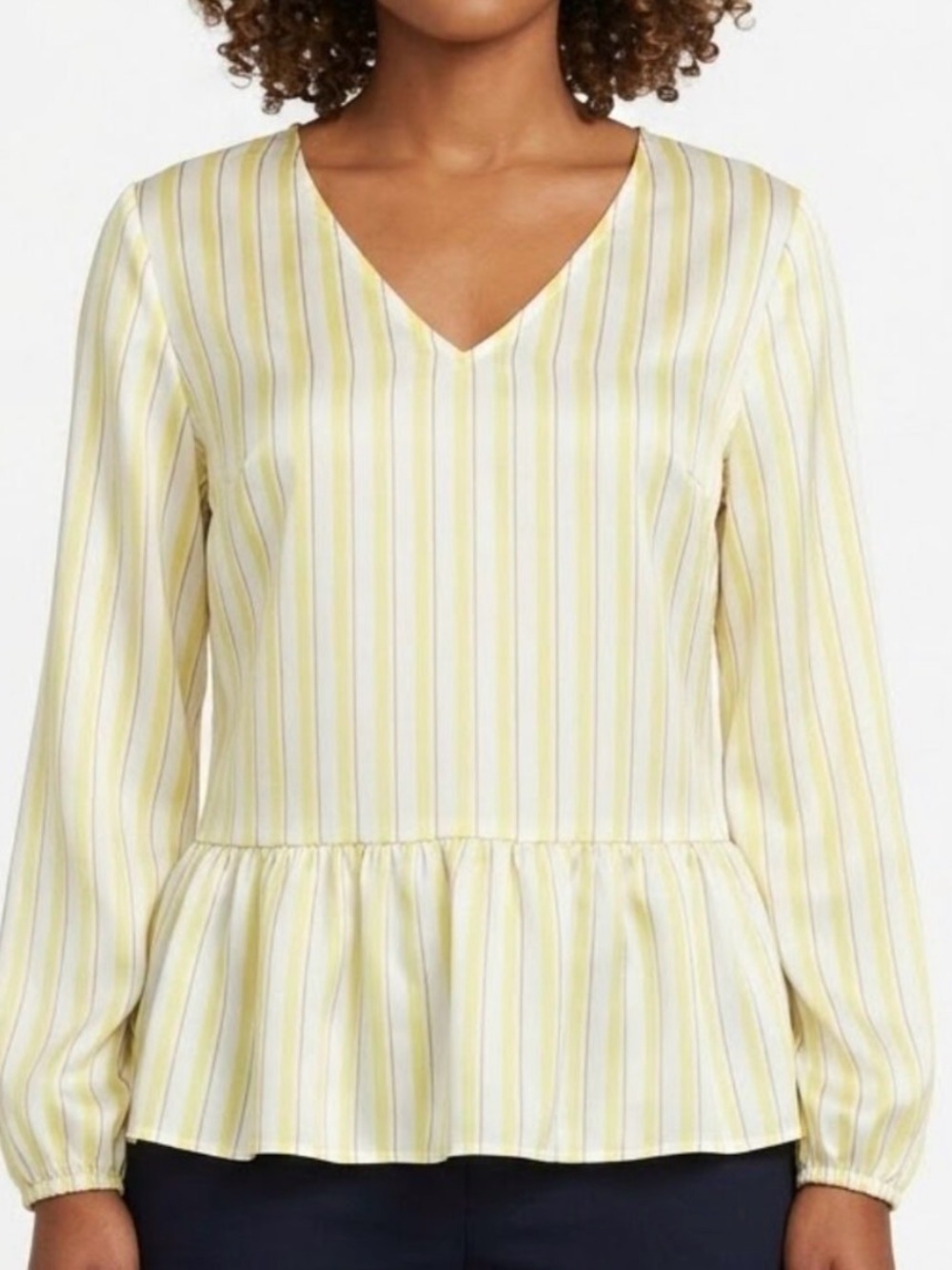 Women's Nine West Yellow Stripe V-Neck Peplum Dress Top